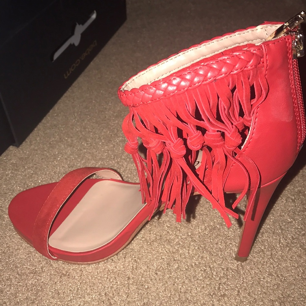 NEW BEBE SUEDE HEELS IN RED.
